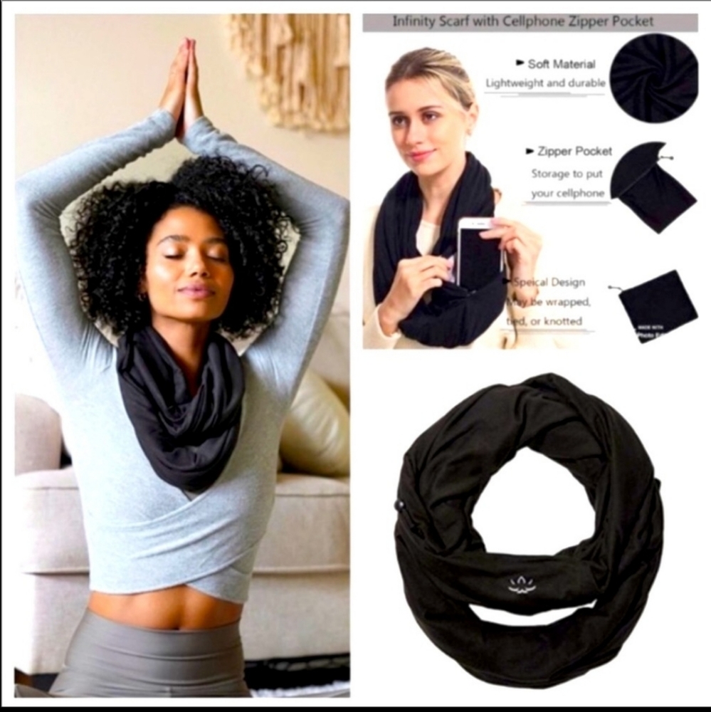 ⭐4/$20 Beyond Yoga Pocket Infinity Scarf Black NWT
